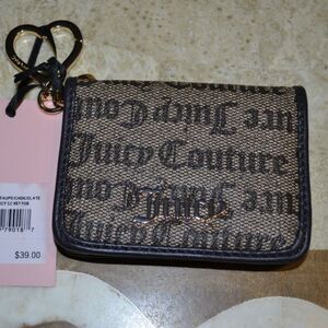 NWT Juicy Couture Logo Spooky CC Key Fob Taupe Brown Chocolate Wallet